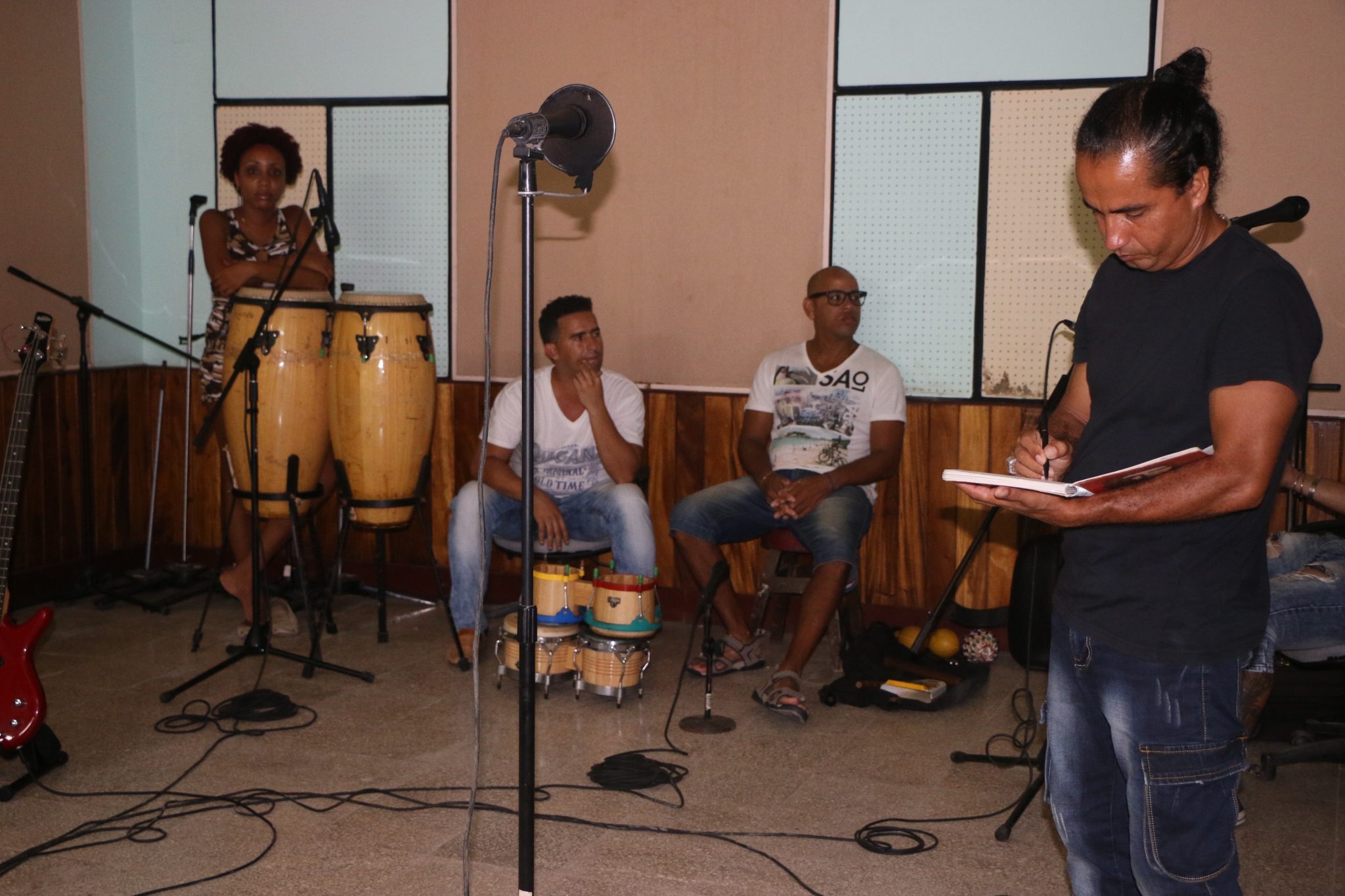 Loly Toirac in Baracoa recording studio with the band