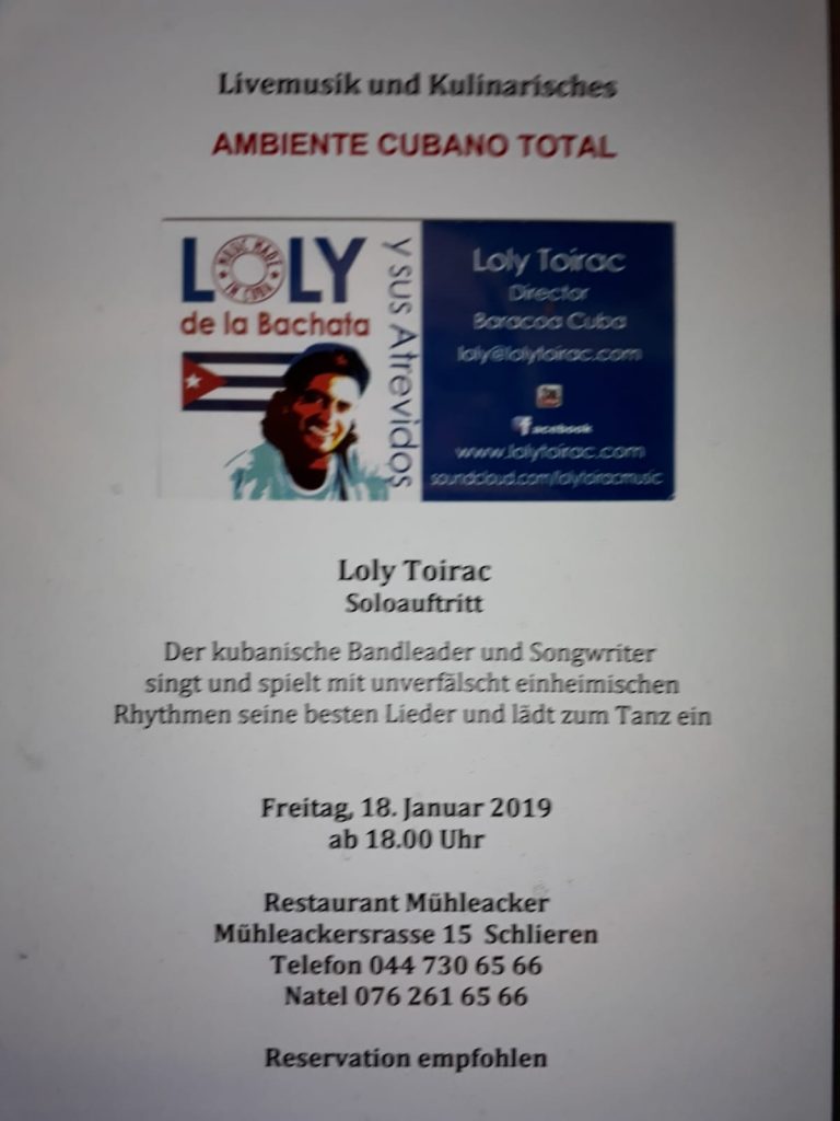 Loly cantará en Zurich, Suiza el 18 de enero de 2019