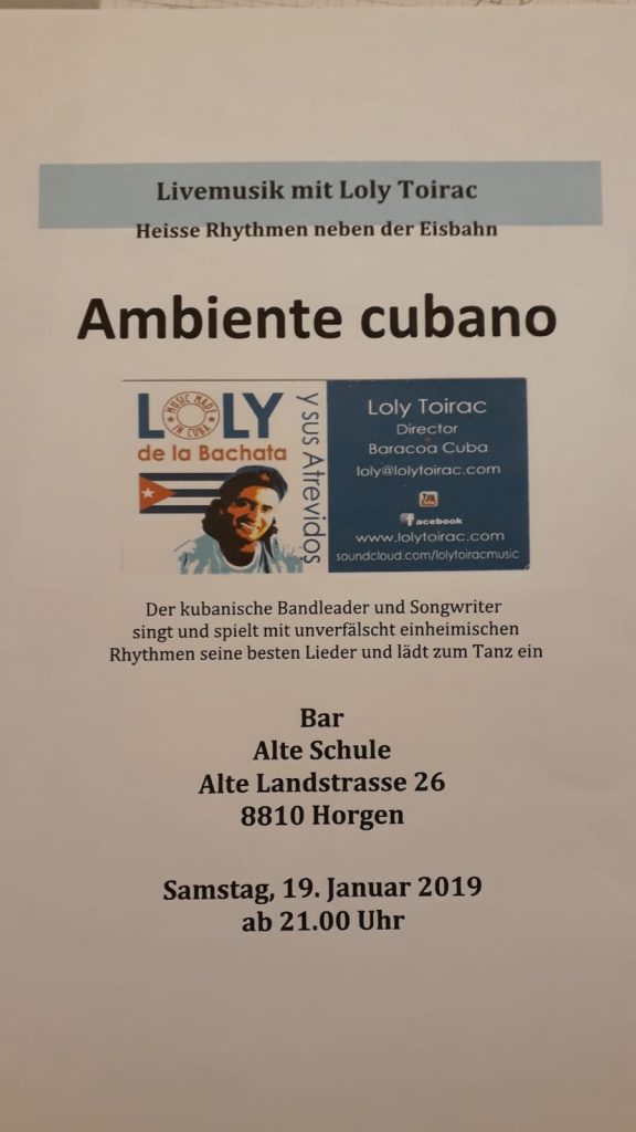 Loly Toirac plays a solo show in Horgen, Switzerland on January 19, 2019